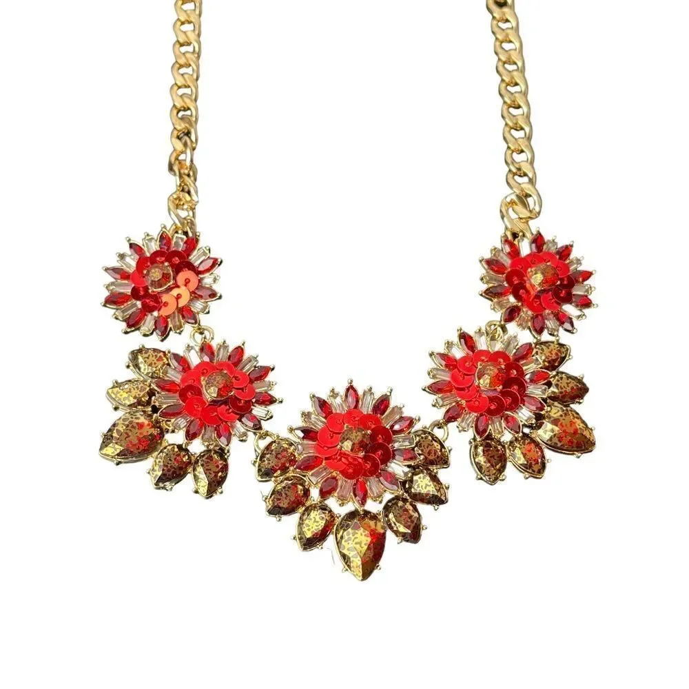 NWT INC INTERNATIONAL CONCEPTS Gold-Tone Red Embellished Flower Necklace